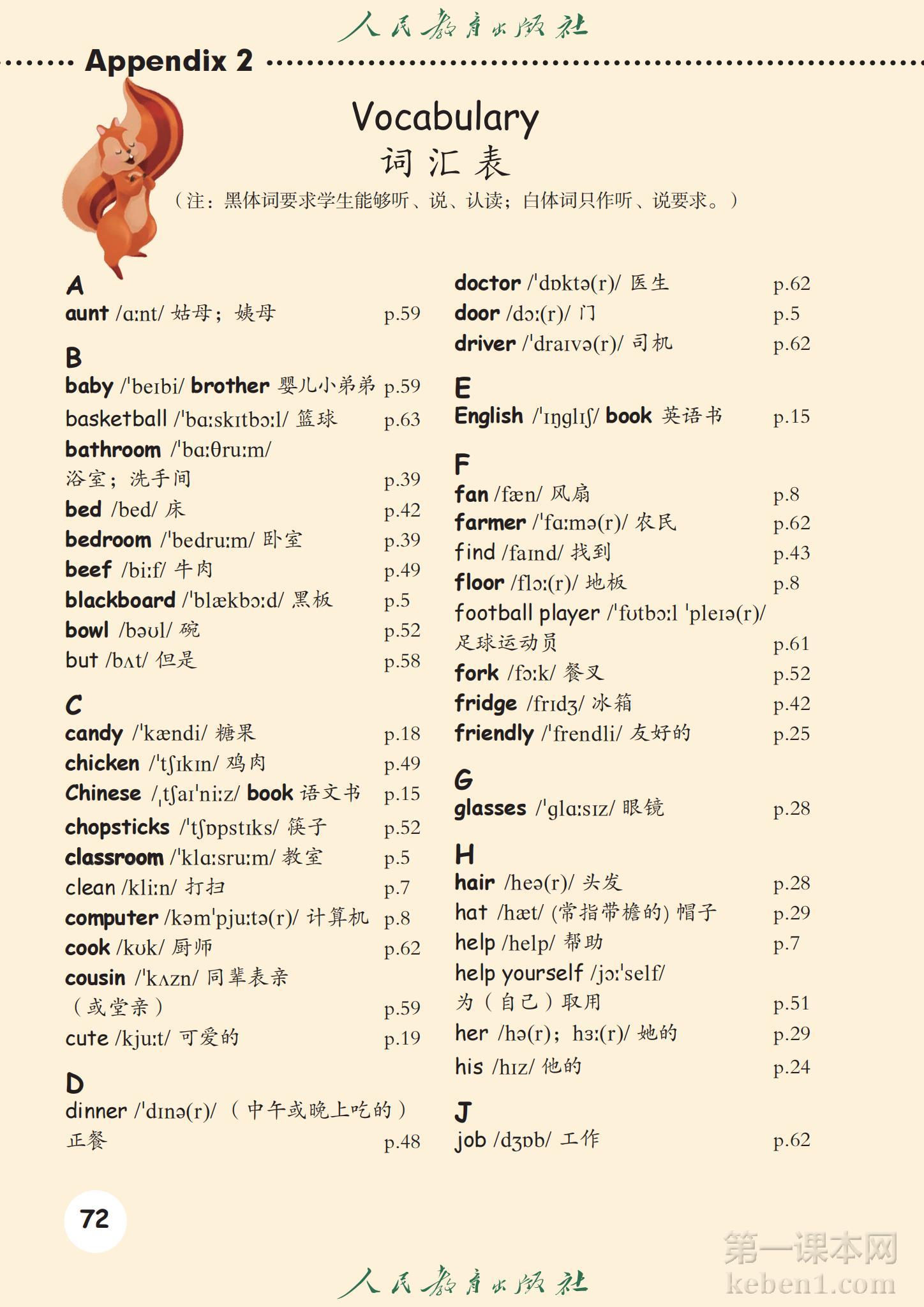 四年级人教版英语上册课本图片